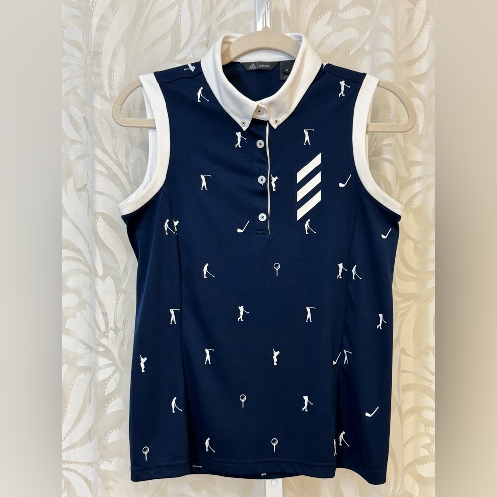 ⛳️ Adidas Sleeveless Golf Polo with White Print and Trim